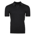 Flat lay of men’s ribbed cotton-silk polo in black with Johnny collar